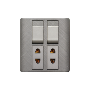 AQUA PINE GREY 2 GANG SWITCH + 2 SOCKET