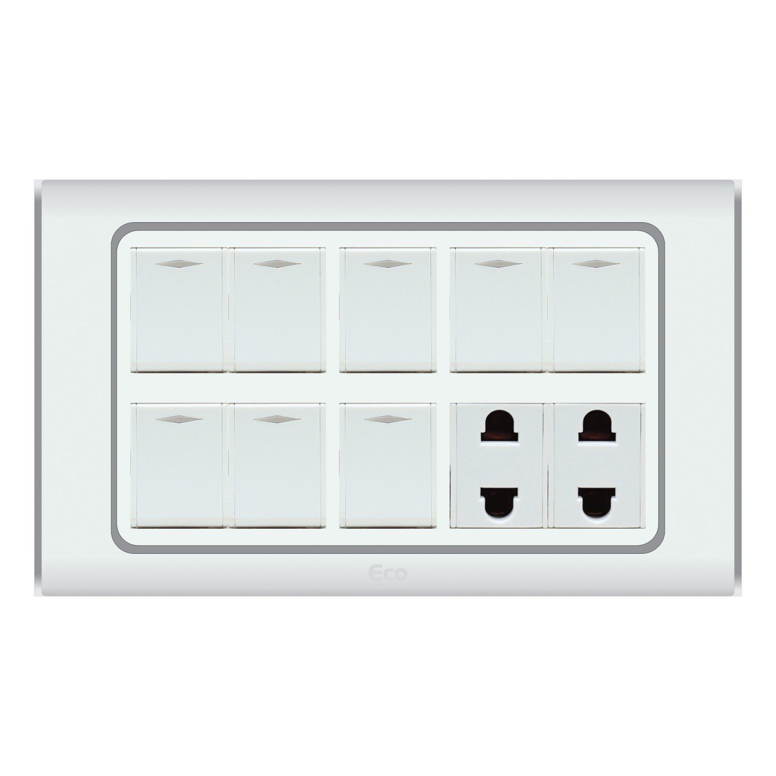 Buy Paradise ECO 8 Gang Switch Plus 2 Socket from best electrical store in Islamabad – Al Rehman Corporation